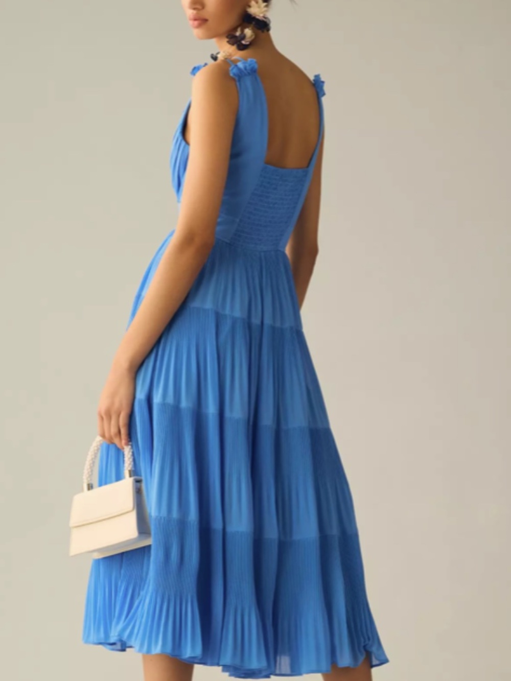 By Anthropologie V-Neck Tiered Pleated Dress 〡 Size 2 - Picture 3 of 16